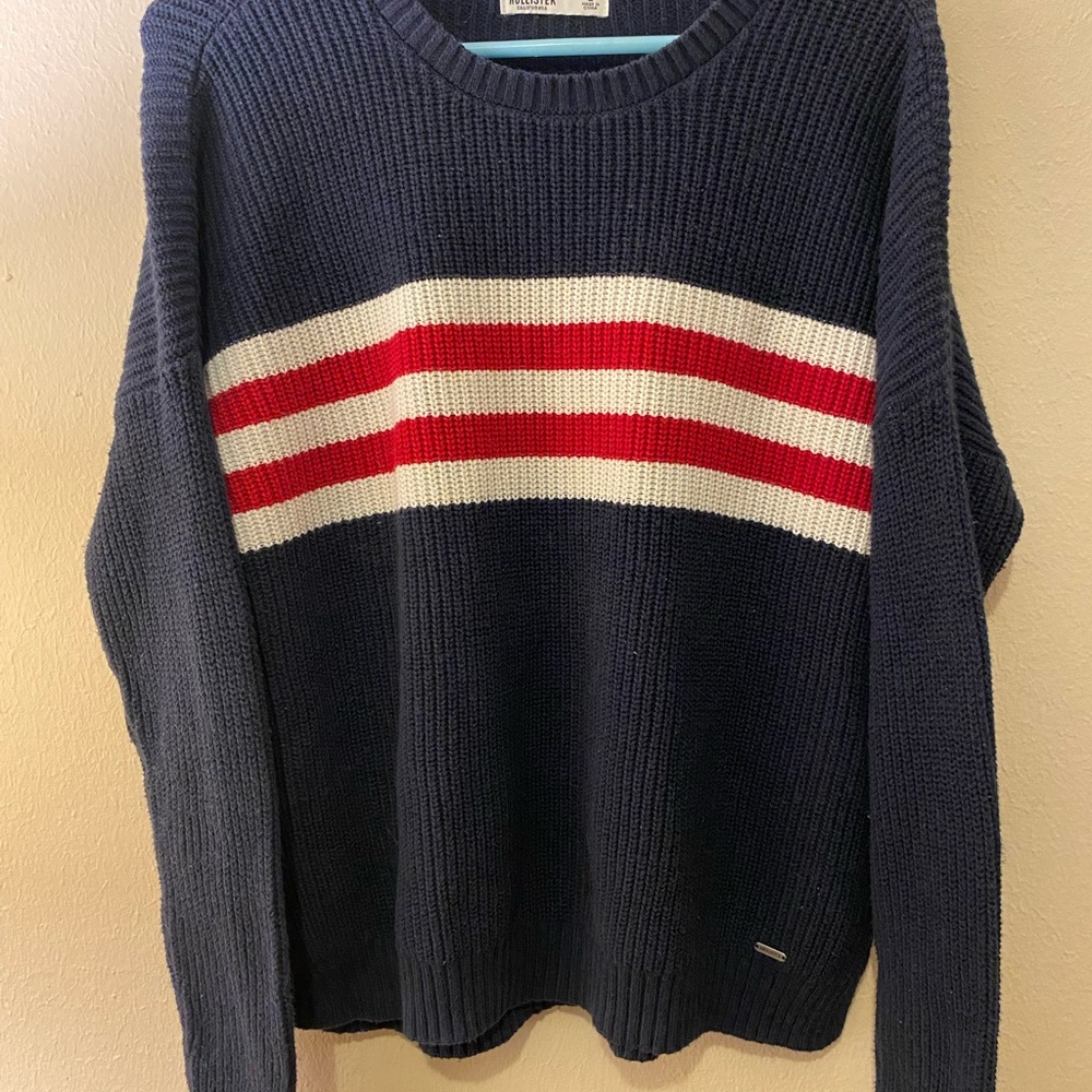 Women’s Hollister SzL Navy With 90’s Look Stripe Knit Sweater